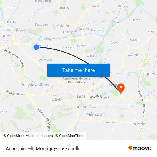 Annequin to Montigny-En-Gohelle map