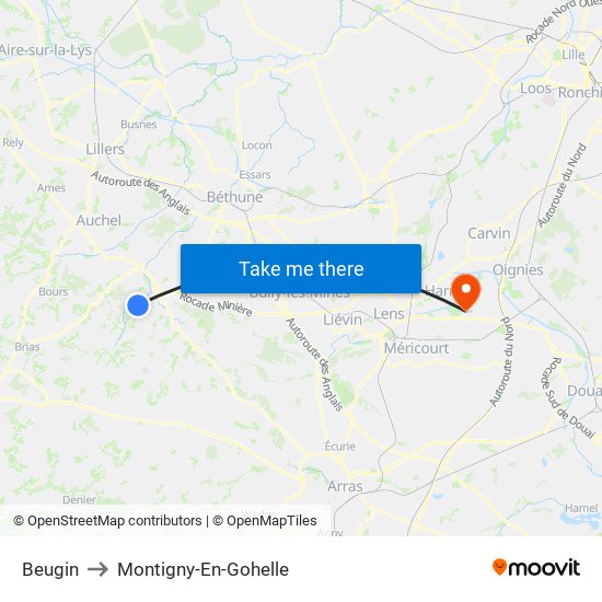 Beugin to Montigny-En-Gohelle map
