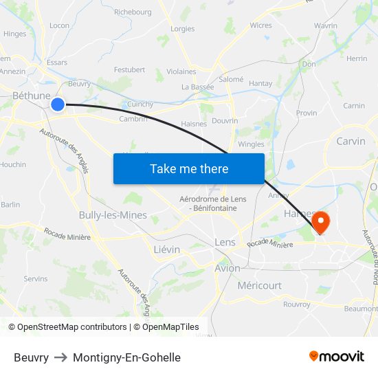 Beuvry to Montigny-En-Gohelle map