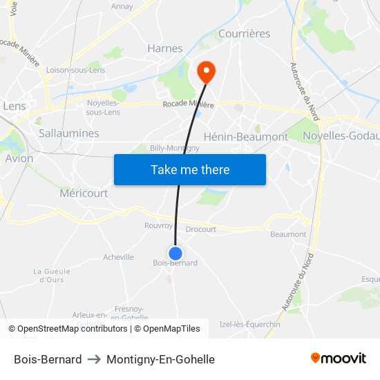 Bois-Bernard to Montigny-En-Gohelle map