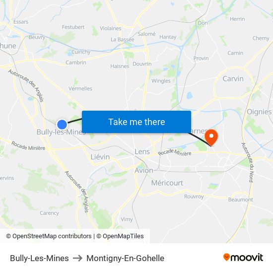 Bully-Les-Mines to Montigny-En-Gohelle map