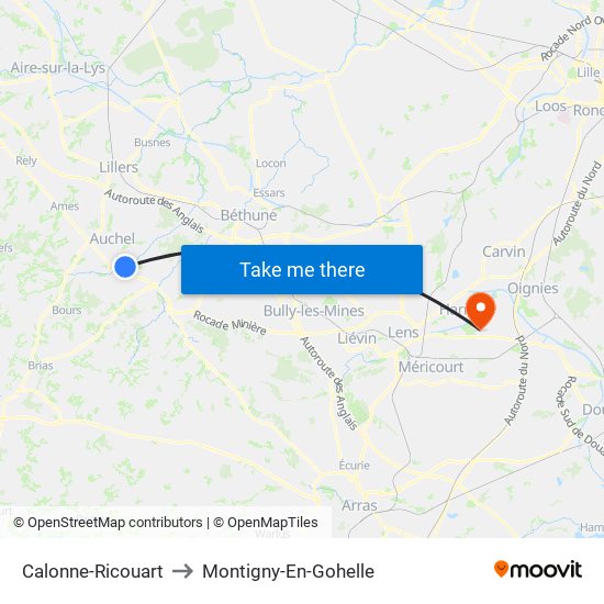 Calonne-Ricouart to Montigny-En-Gohelle map