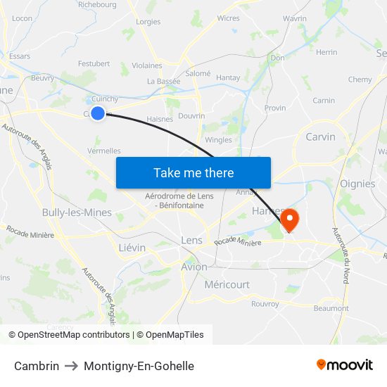 Cambrin to Montigny-En-Gohelle map