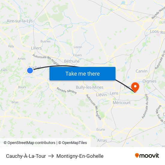 Cauchy-À-La-Tour to Montigny-En-Gohelle map