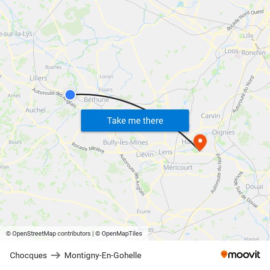 Chocques to Montigny-En-Gohelle map