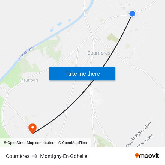 Courrières to Montigny-En-Gohelle map