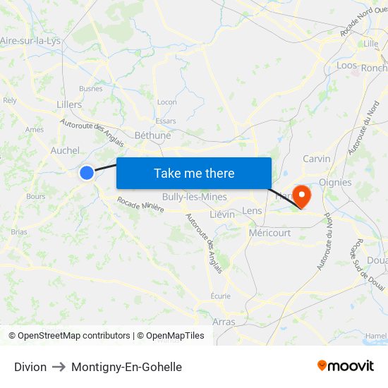 Divion to Montigny-En-Gohelle map