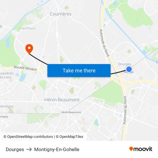 Dourges to Montigny-En-Gohelle map