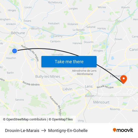 Drouvin-Le-Marais to Montigny-En-Gohelle map