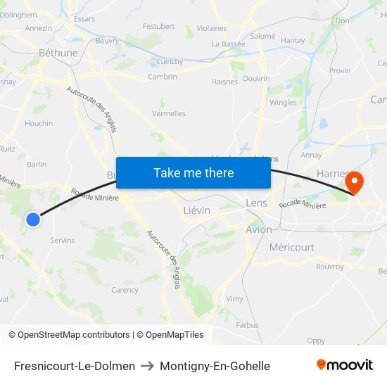 Fresnicourt-Le-Dolmen to Montigny-En-Gohelle map