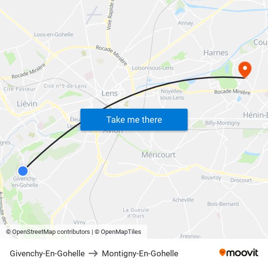 Givenchy-En-Gohelle to Montigny-En-Gohelle map