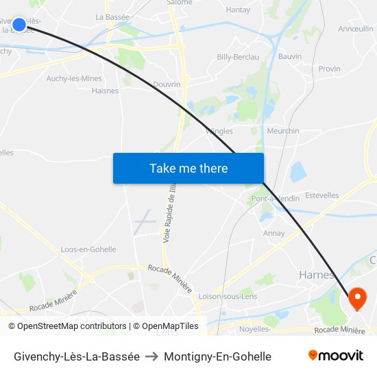 Givenchy-Lès-La-Bassée to Montigny-En-Gohelle map