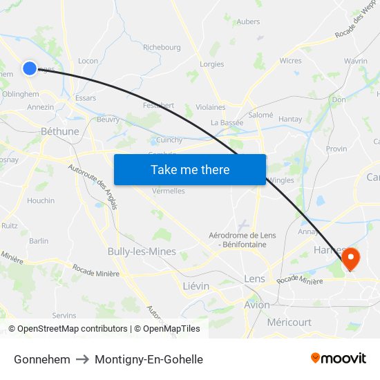 Gonnehem to Montigny-En-Gohelle map