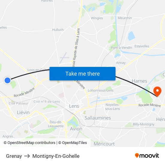 Grenay to Montigny-En-Gohelle map