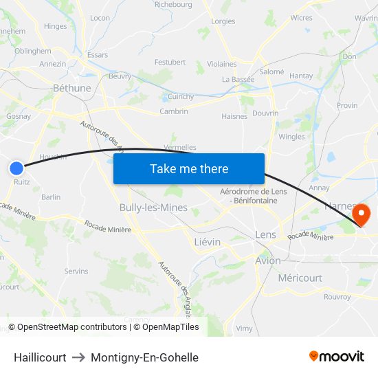 Haillicourt to Montigny-En-Gohelle map