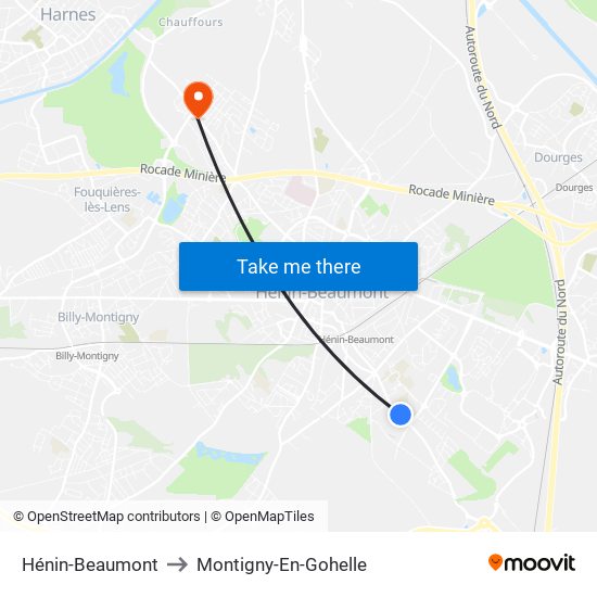Hénin-Beaumont to Montigny-En-Gohelle map