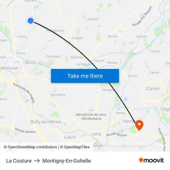 La Couture to Montigny-En-Gohelle map