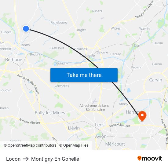 Locon to Montigny-En-Gohelle map