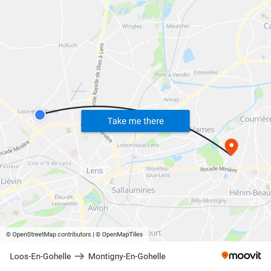 Loos-En-Gohelle to Montigny-En-Gohelle map