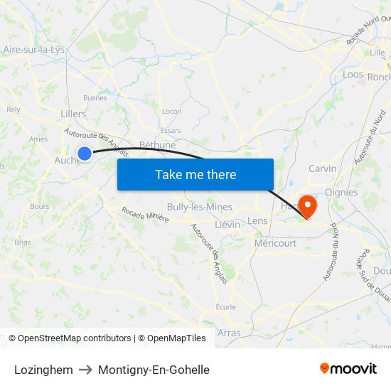 Lozinghem to Montigny-En-Gohelle map