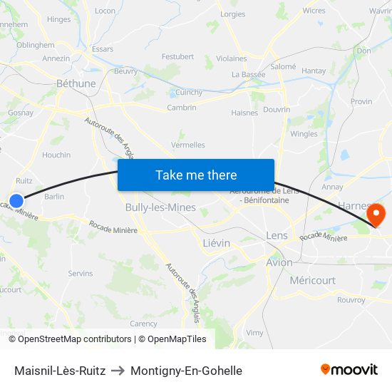 Maisnil-Lès-Ruitz to Montigny-En-Gohelle map