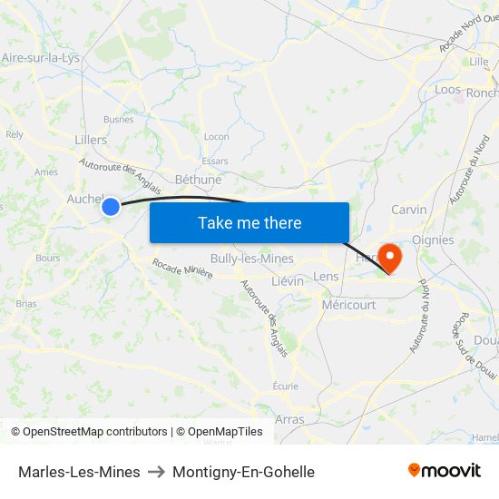 Marles-Les-Mines to Montigny-En-Gohelle map