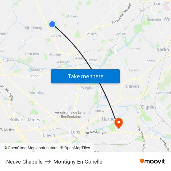 Neuve-Chapelle to Montigny-En-Gohelle map