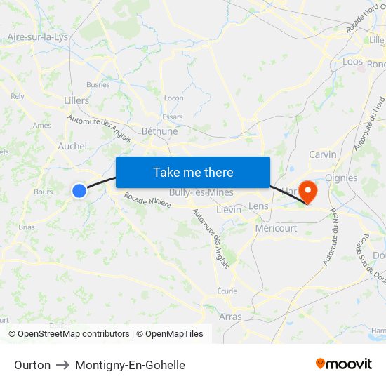 Ourton to Montigny-En-Gohelle map