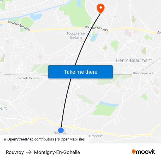 Rouvroy to Montigny-En-Gohelle map