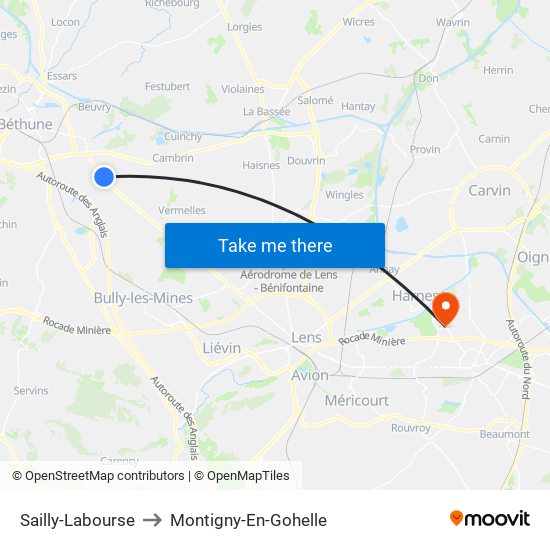 Sailly-Labourse to Montigny-En-Gohelle map