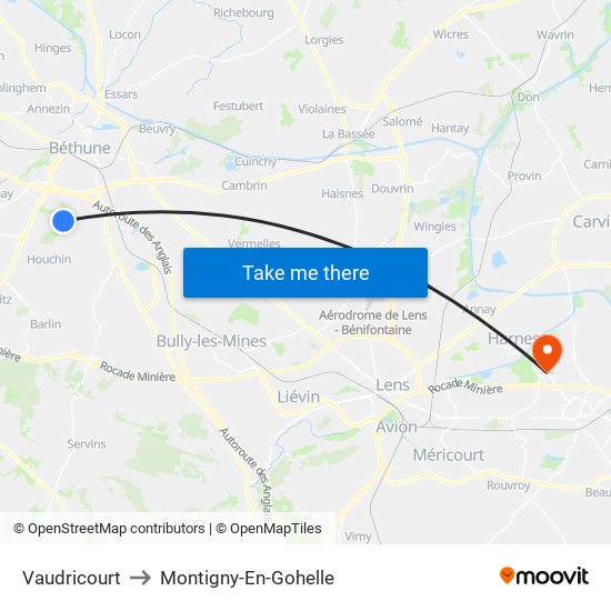 Vaudricourt to Montigny-En-Gohelle map