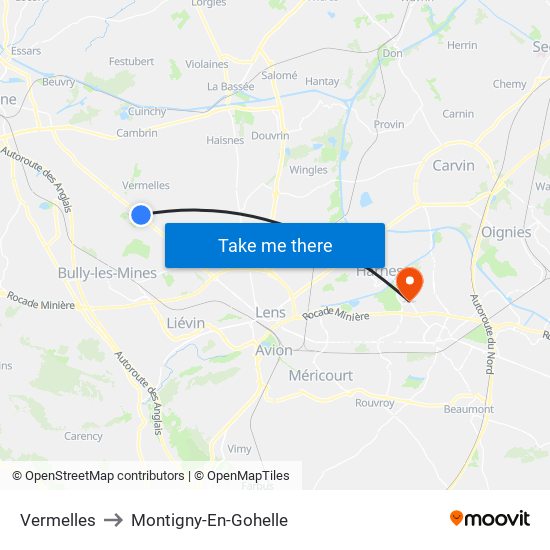 Vermelles to Montigny-En-Gohelle map