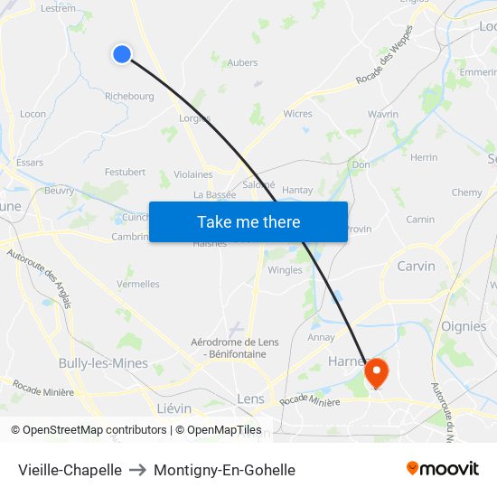 Vieille-Chapelle to Montigny-En-Gohelle map