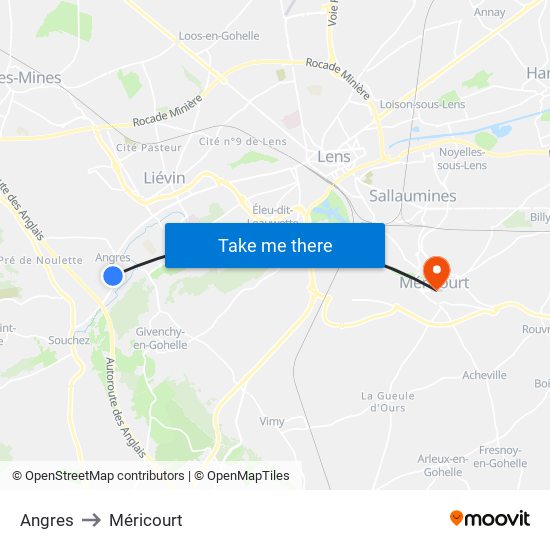 Angres to Méricourt map