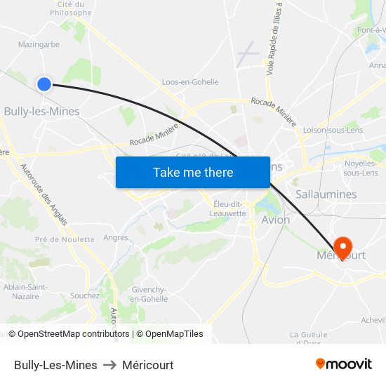 Bully-Les-Mines to Méricourt map