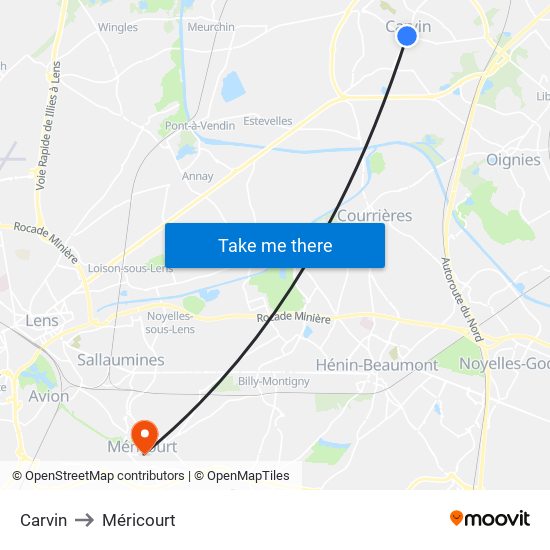 Carvin to Méricourt map