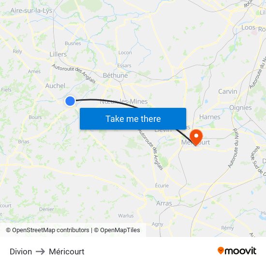 Divion to Méricourt map