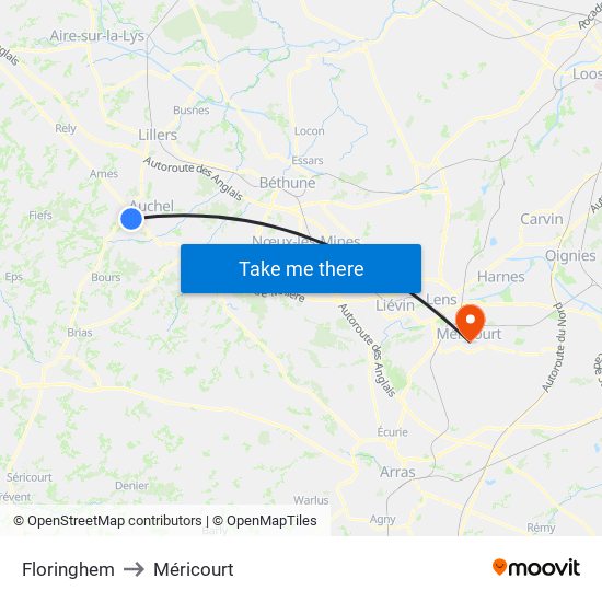 Floringhem to Méricourt map