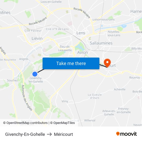 Givenchy-En-Gohelle to Méricourt map