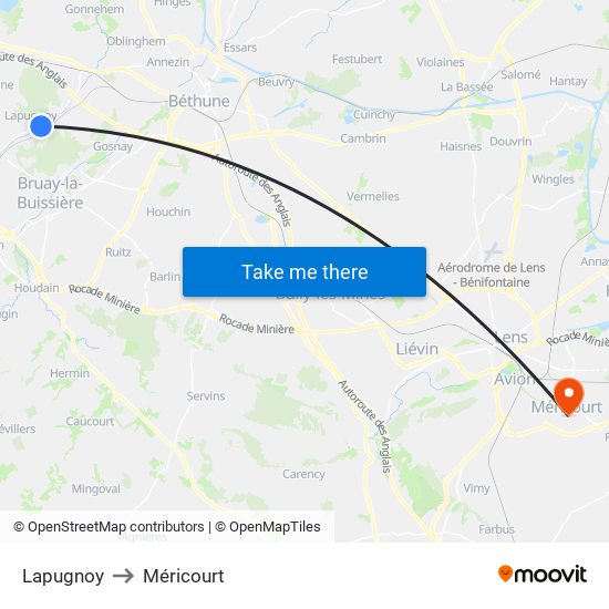 Lapugnoy to Méricourt map