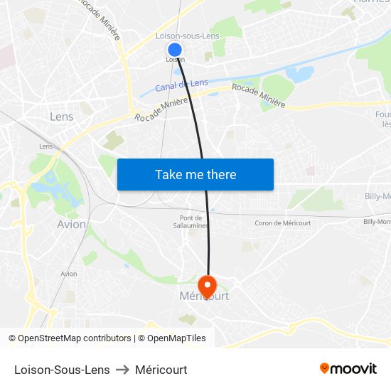 Loison-Sous-Lens to Méricourt map