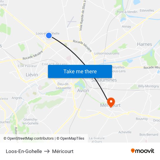 Loos-En-Gohelle to Méricourt map