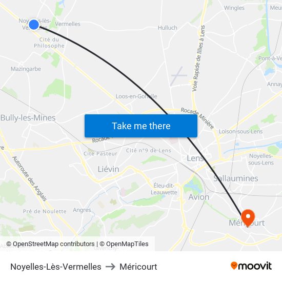 Noyelles-Lès-Vermelles to Méricourt map