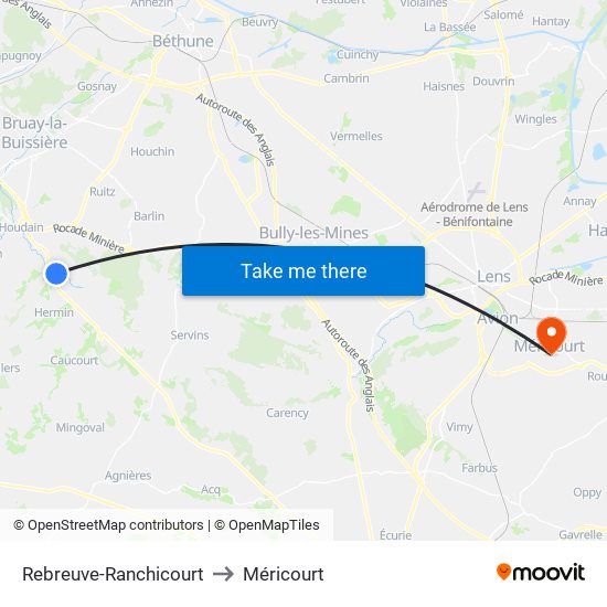 Rebreuve-Ranchicourt to Méricourt map