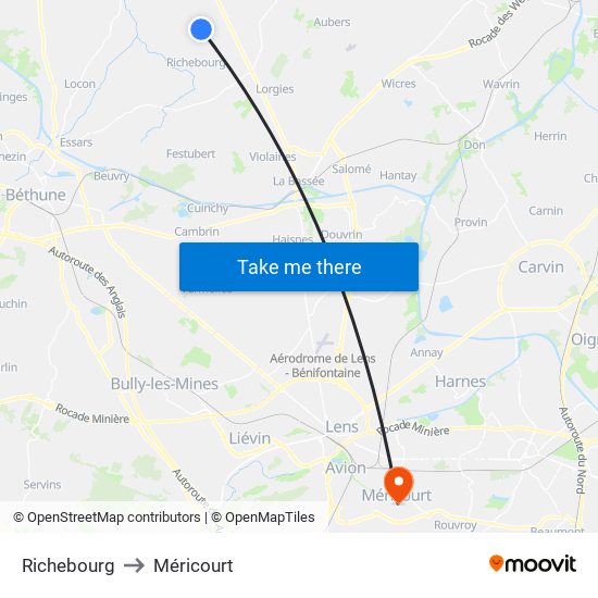 Richebourg to Méricourt map