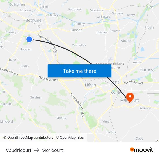 Vaudricourt to Méricourt map