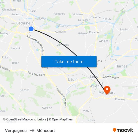 Verquigneul to Méricourt map