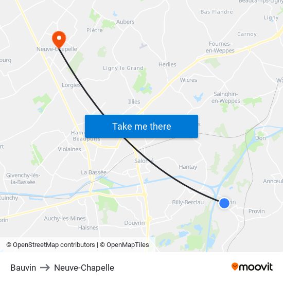 Bauvin to Neuve-Chapelle map