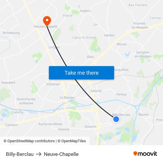 Billy-Berclau to Neuve-Chapelle map