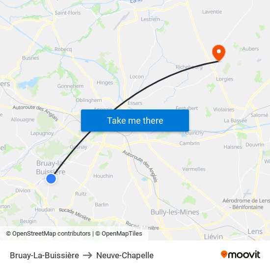 Bruay-La-Buissière to Neuve-Chapelle map